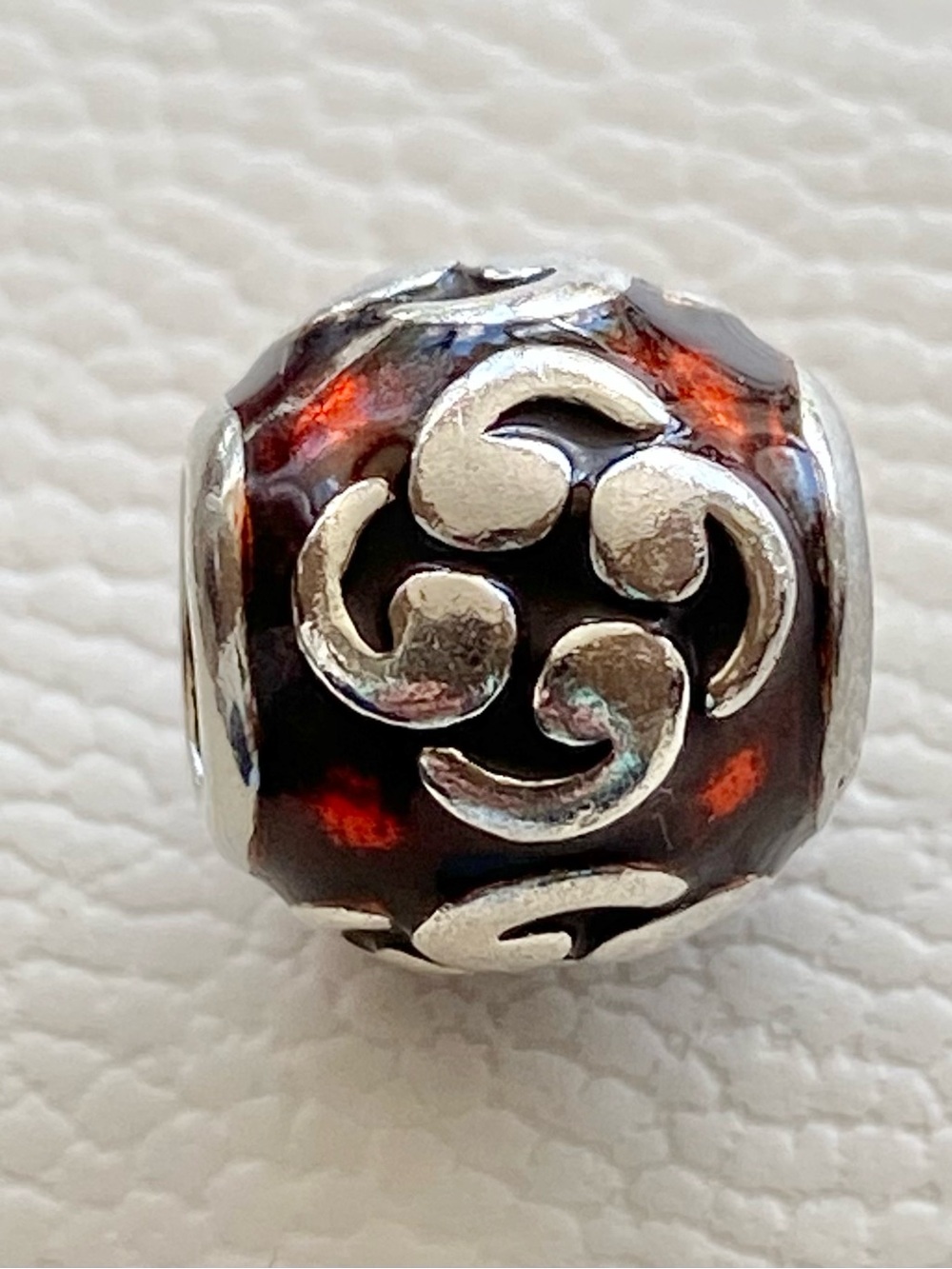 Authentic Pandora Sterling Silver Orange Enamel Zen Charm ~ Retired